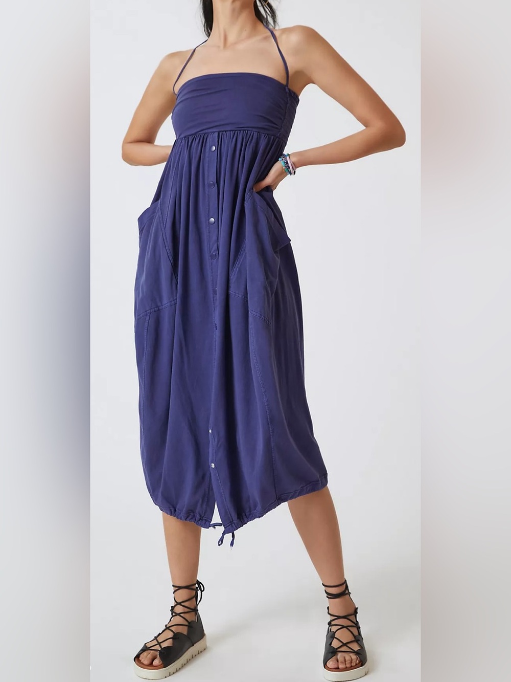 Anthropologie Deep Navy Smocked Strapless Dress